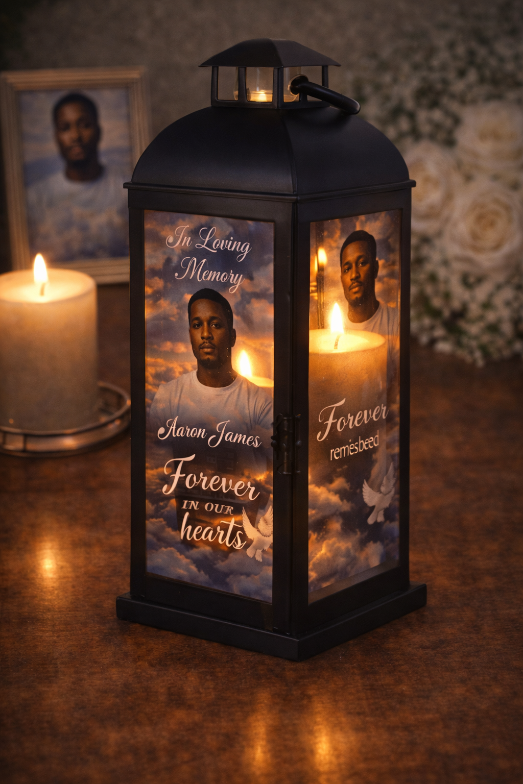 Custom Memorial Lantern with Photo | Personalized Remembrance Gift