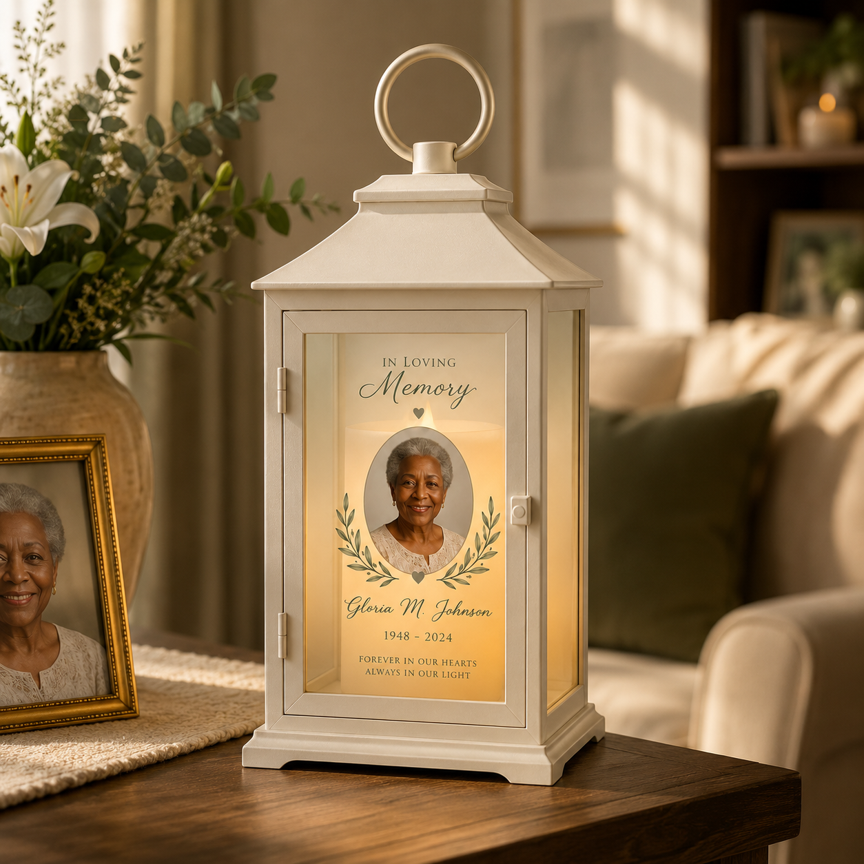 Custom Memorial Lantern with Photo | Personalized Remembrance Gift